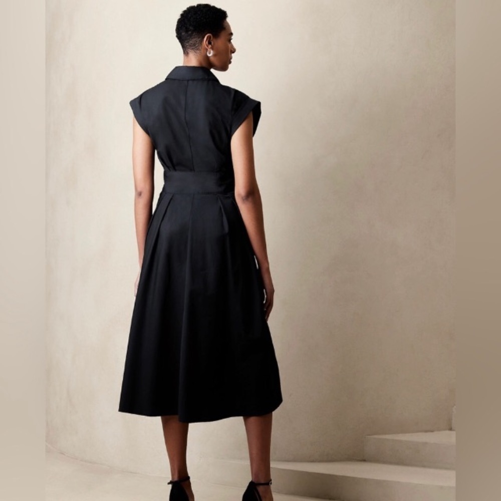 NWT! Black Banana Republic Collar-Neck Poplin Midi Dress - Multiple 🦋⭐️ - Picture 3 of 8